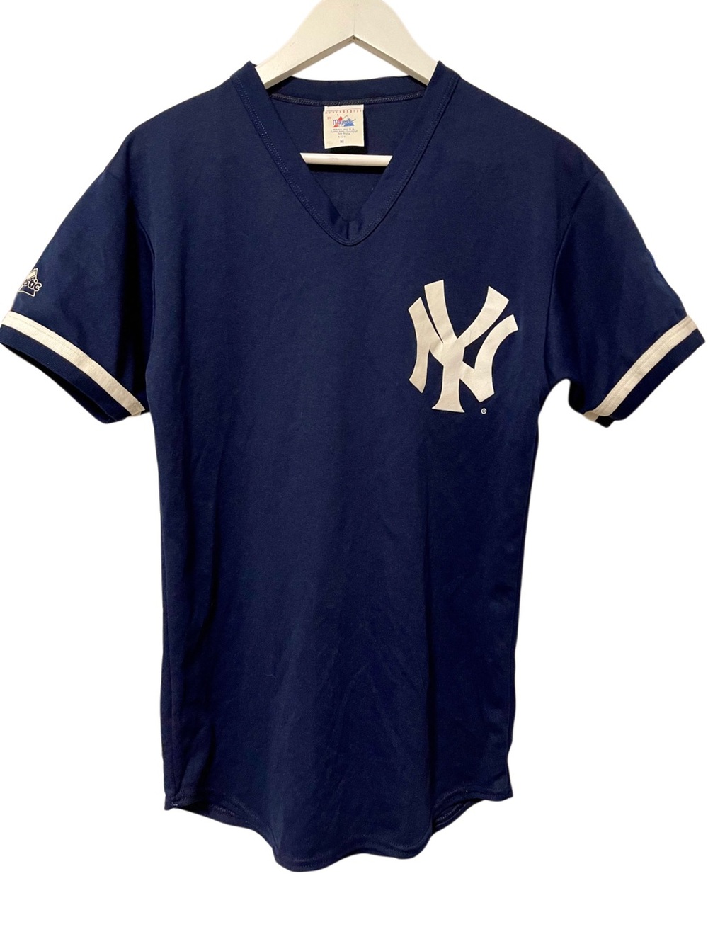 Vintage 90s Majestic MLB New York Yankees V-Neck Jersey Shirt Navy Men’s M